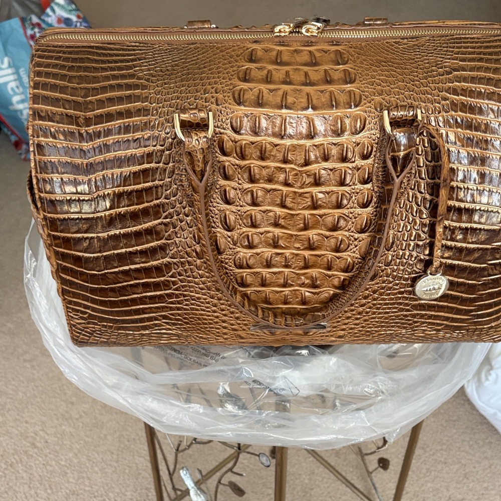Brown Croc-Embossed Leather Weekender Bag - Picture 5 of 5